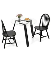 3 Pcs Dining Set for 2 Round Table with 2 Chairs Solid Rubber Wood Frame Modern
