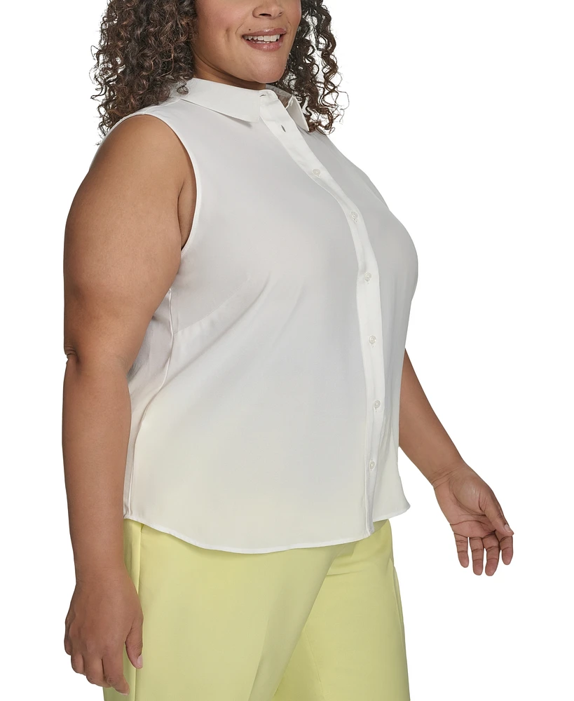 Dkny Plus Button-Front Sleeveless Satin Blouse
