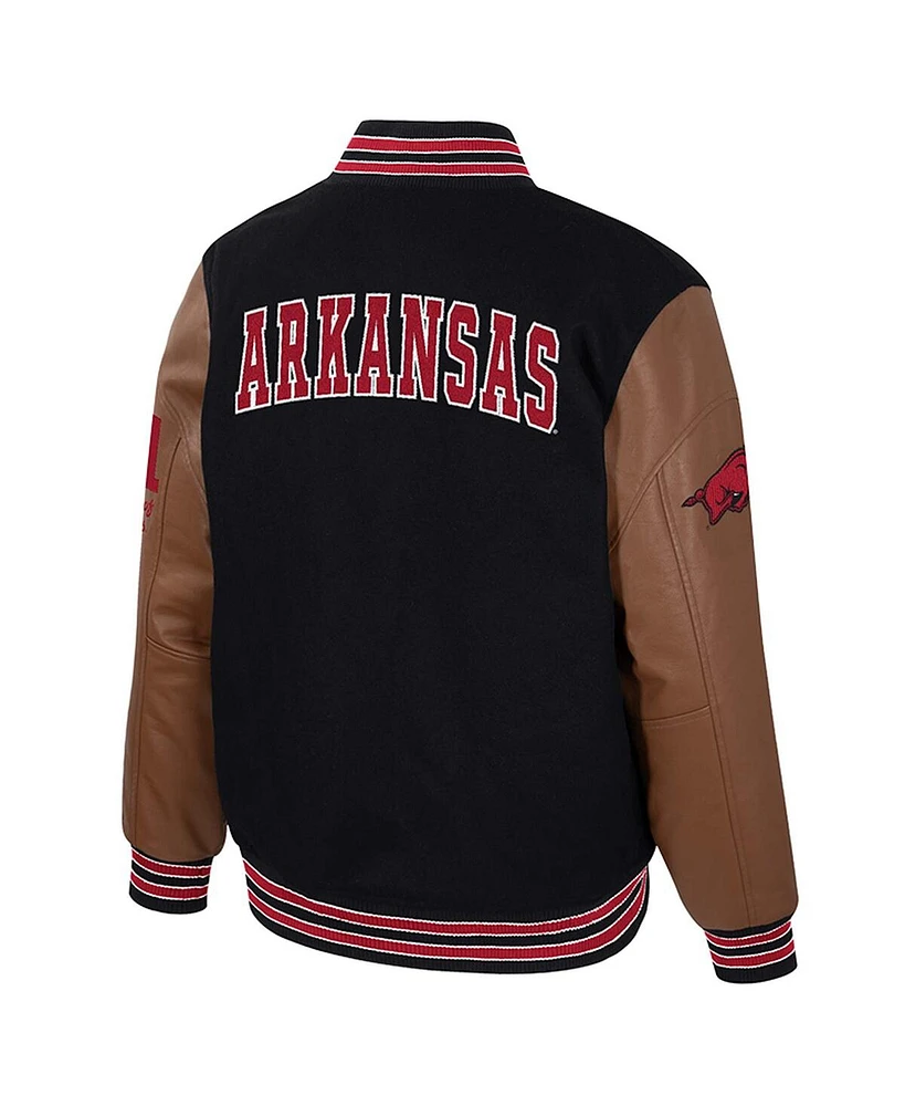 Colosseum Men's Black Arkansas Razorbacks Letterman Full-Snap Varsity Jacket