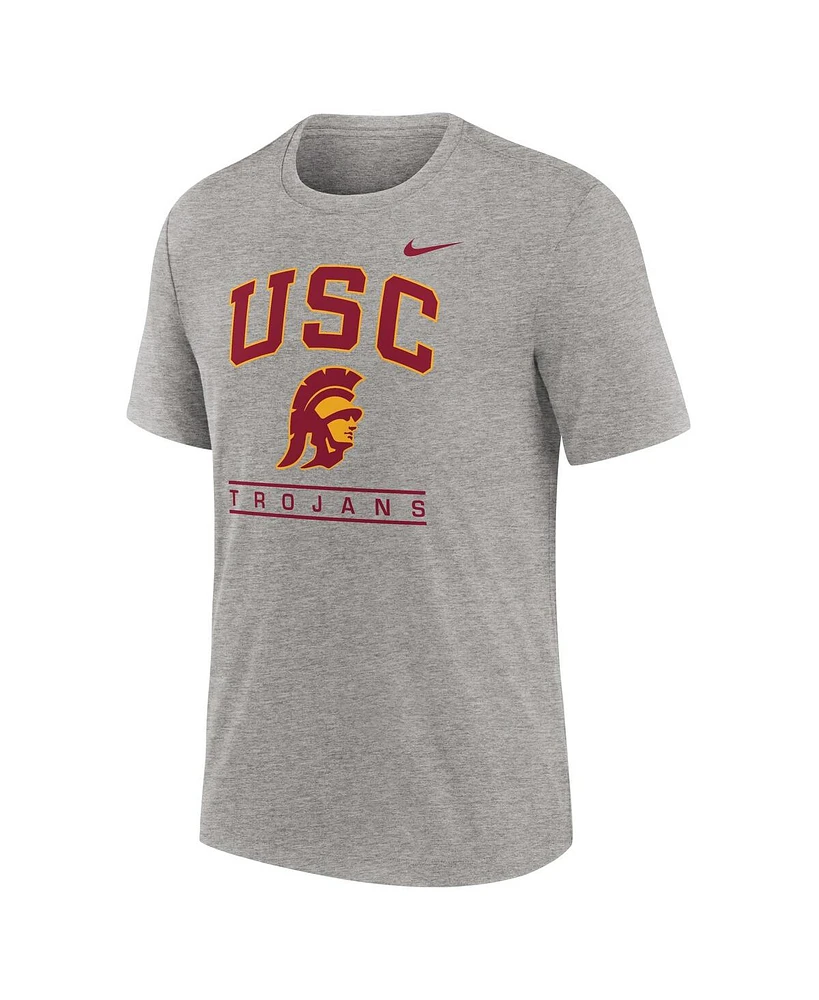 Nike Men's Heather Gray Usc Trojans Arch Over Logo Tri-Blend T-Shirt