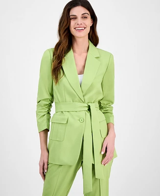 Tahari Asl Women's Ruched-Sleeve Belted Notch-Collar Jacket