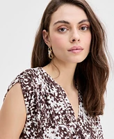 I.n.c. International Concepts Women's Printed Ruched-Shoulder Top