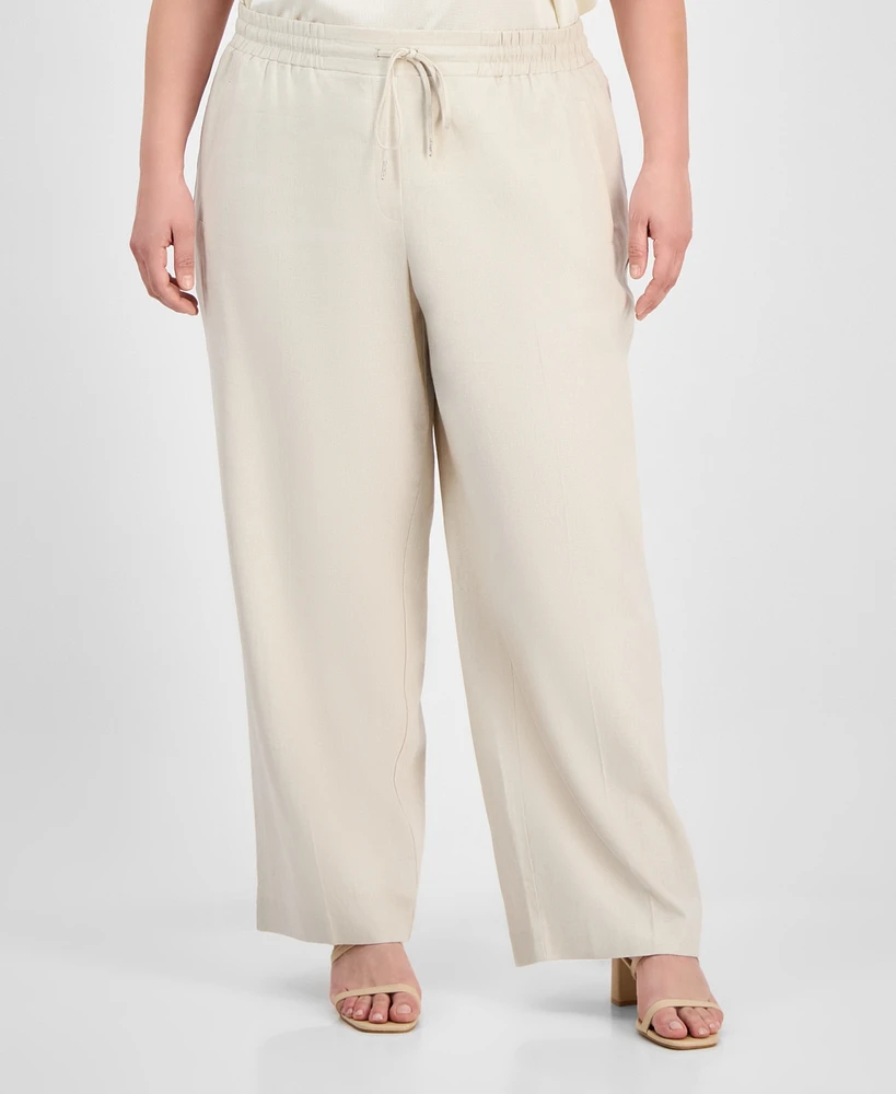 Jones New York Plus Size Linen-Blend Pull-On Pants