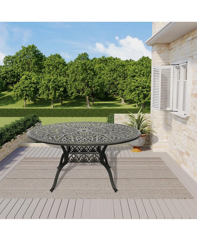 Inches Outdoor Dining Table Cast Aluminium Round Table Patio Dining Table with Umbrella Hole All Weather Outdoor Bistro Table for Backyard Garden P