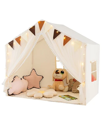 Large Kids Playhouse Tent with Curtains and Windows for Indoor or Outdoor Fun