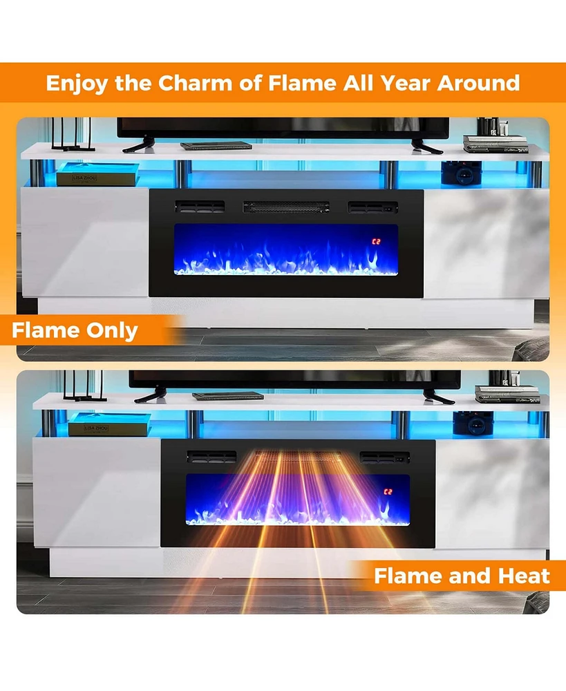 36" 5,000 Btu Electric Fireplace with Led Light Strips Remote Crystal Stones