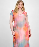 Bar Iii Trendy Plus Cowl-Neck Short-Sleeve Maxi Dress, Exclusively at Macy's