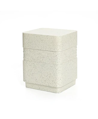 LuxenHome Outdoor Side Table for Patio, 18 Inch Off White with Speckled Gray Square Cement Side Table, Small End Table for Garden, Outdoor Coffee Tabl