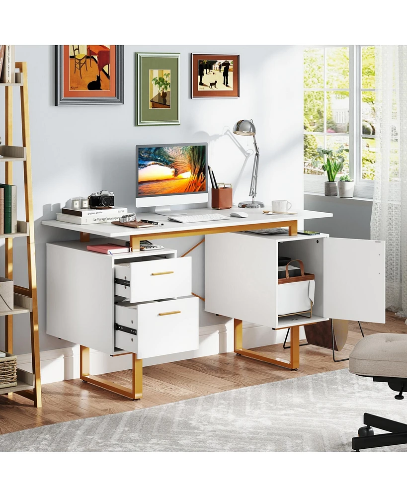 Computer Desk with Floating Desktop and Dual Drawers for Sleek Design and Efficient Storage