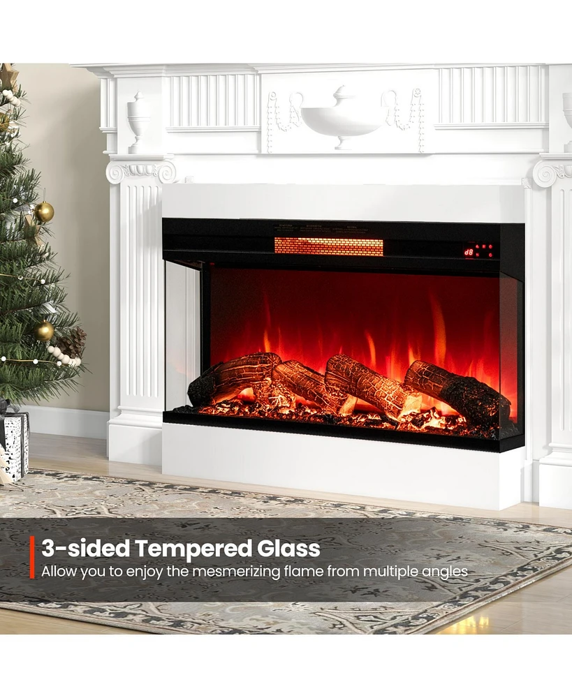 3-Sided 1500W Electric Fireplace with 7-Color Flame for Stylish and Customizable Heating