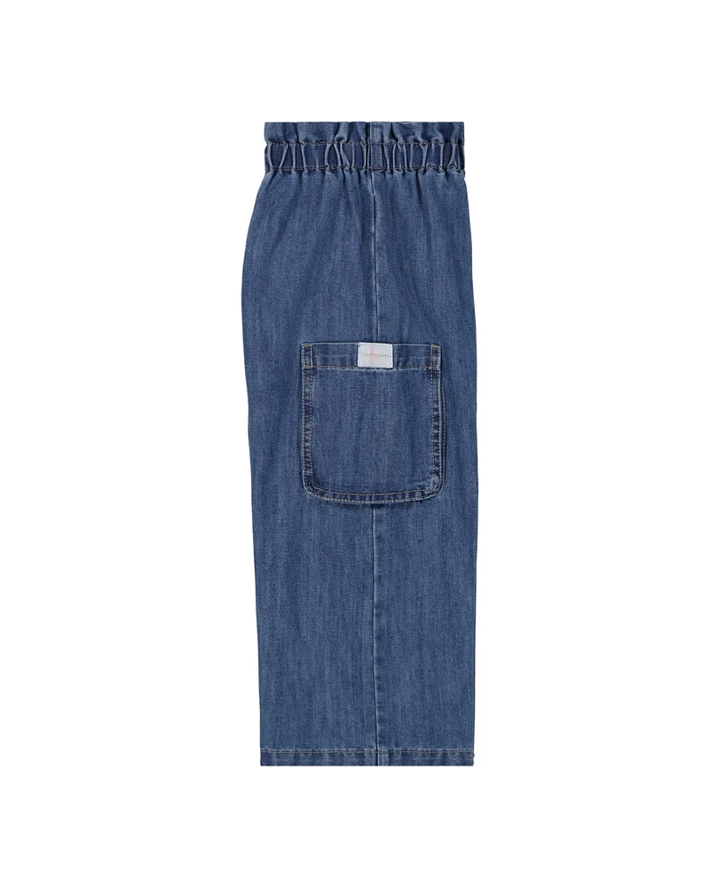 Calvin Klein Toddler and Little Girls 2-Piece Ribbed Square Neck T-Shirt Wide Leg Denim Pant Set