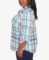 Alfred Dunner Plus Size Nantucket Plaid Knit Button Front Collared Top