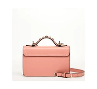 Susu Women s Pink Embellished Crossbody Bag Studded Shoulder Purse with Chain Strap and Top Handle, Statement Designer Handbag for Evening & Casual Ou