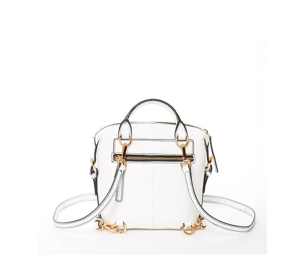Susu White Leather Backpack Purse Convertible Medium Crossbody Bag for Women with Front and Back Pockets