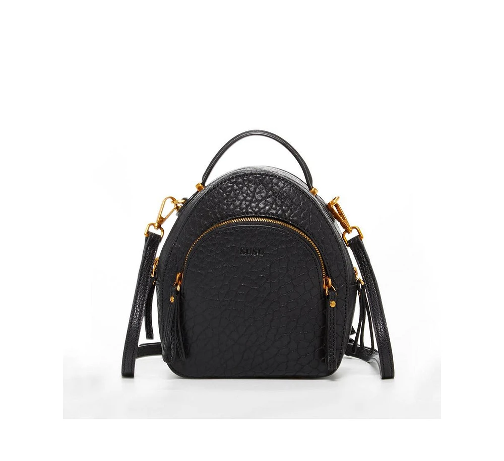 Susu Small Black Leather Backpack Purse for Women Convertible Crossbody Bag Women's Handbag