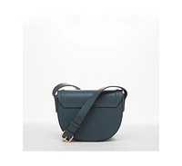 Susu Blue Leather Saddle Bag Women s Crossbody Purse with Flap Closure and Adjustable Strap