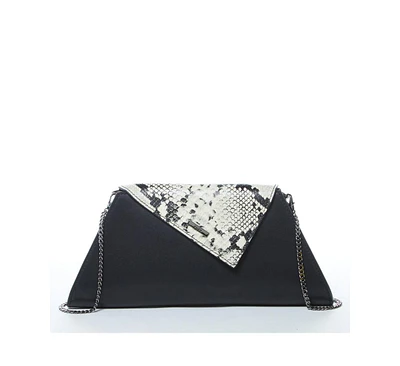 Susu Black Leather Clutch Bag Unique Snakeskin Evening Purse Women's Handbag