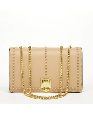 Susu Beige Leather Shoulder Bag Medium Size Crossbody Purse for Women Tan Handbag with Gold Chain Strap