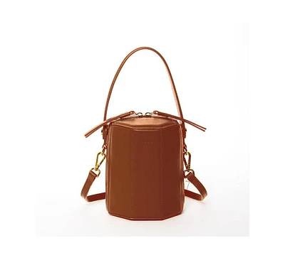 Susu Chocolate Brown Leather Bucket Bag Small Crossbody Purse Women's Handbag