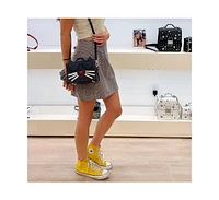 Susu Leather Cat Bag Black Crossbody Purse Women's Handbag with Top Handle and Adjustable Strap