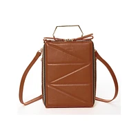 Susu Brown Leather Backpack Purse Unique Convertible Crossbody Bag for Women with Geometric Shape and Metal Top Handle