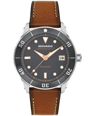 Movado Men's Calendoplan S Swiss Automatic Cognac Leather Watch, 40mm