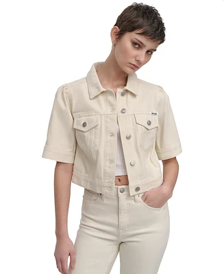 Dkny Jeans Women's Cropped Short-Sleeve Denim Jacket - Ecr