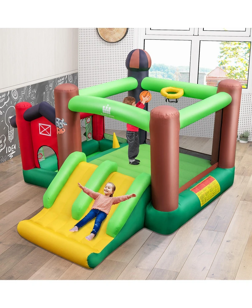 Farm Themed 6-in-1 Inflatable Castle with Trampoline and 735W Blower