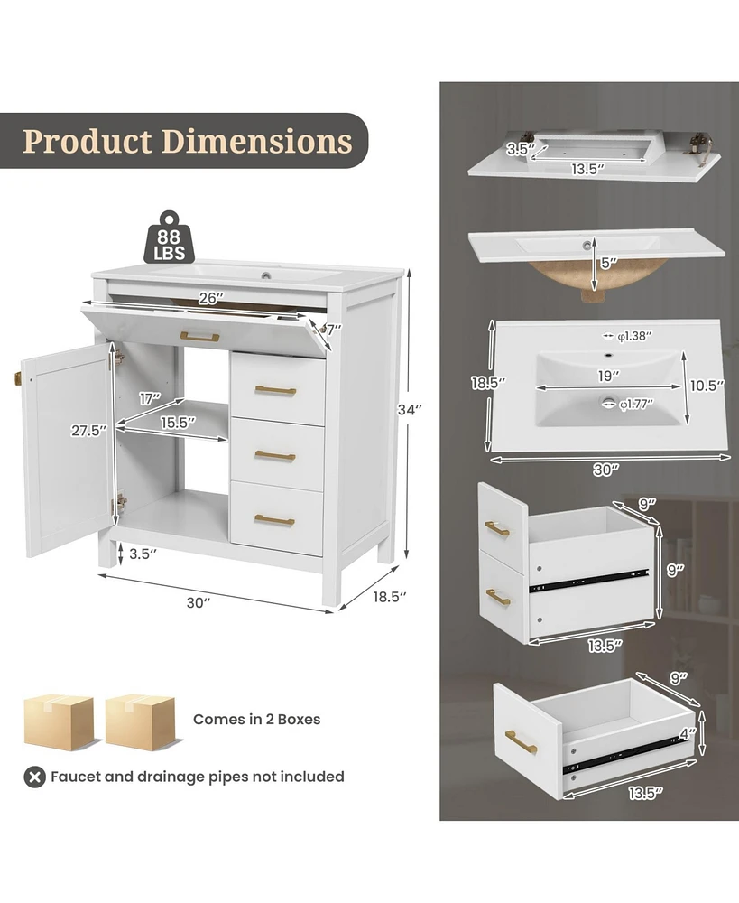 Single Bathroom Vanity with 2 Drawers and 1 Door Compact and Functional Storage Solution for Bathroom