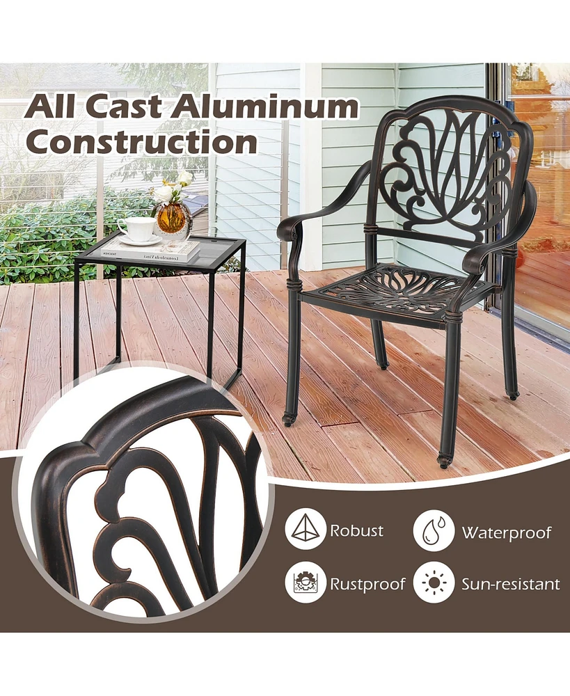 Gymax Pieces Cast Aluminum Chairs Set of 2 Stackable Patio Dining Chairs w/ Armrests