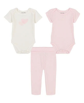 Calvin Klein Baby Girls 3-Piece Logo Hearts Bodysuits and Printed Leggings Set