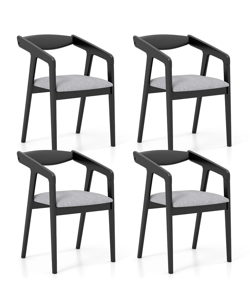 Wooden Dining Chair Set of 2 with Rubber Wood Frame Armrests and Padded Cushion