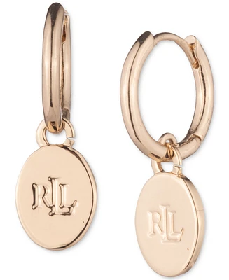 Lauren Ralph Lauren Logo Disc Charm Huggie Hoop Earrings