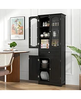 Bathroom Storage Cabinet with 2 Glass Doors and Adjustable Shelves Drawer