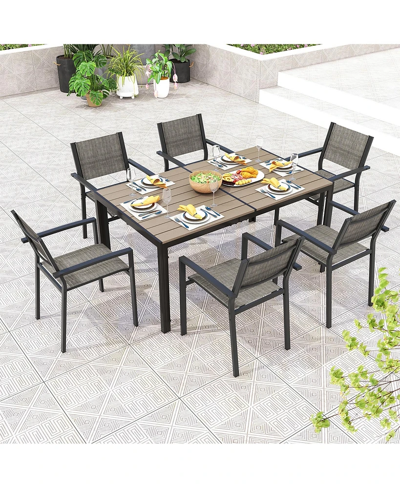 Gymax Patio Chair Set of 6 w/Breathable Fabric Seat & Heavy-Duty Metal Frame Armchairs