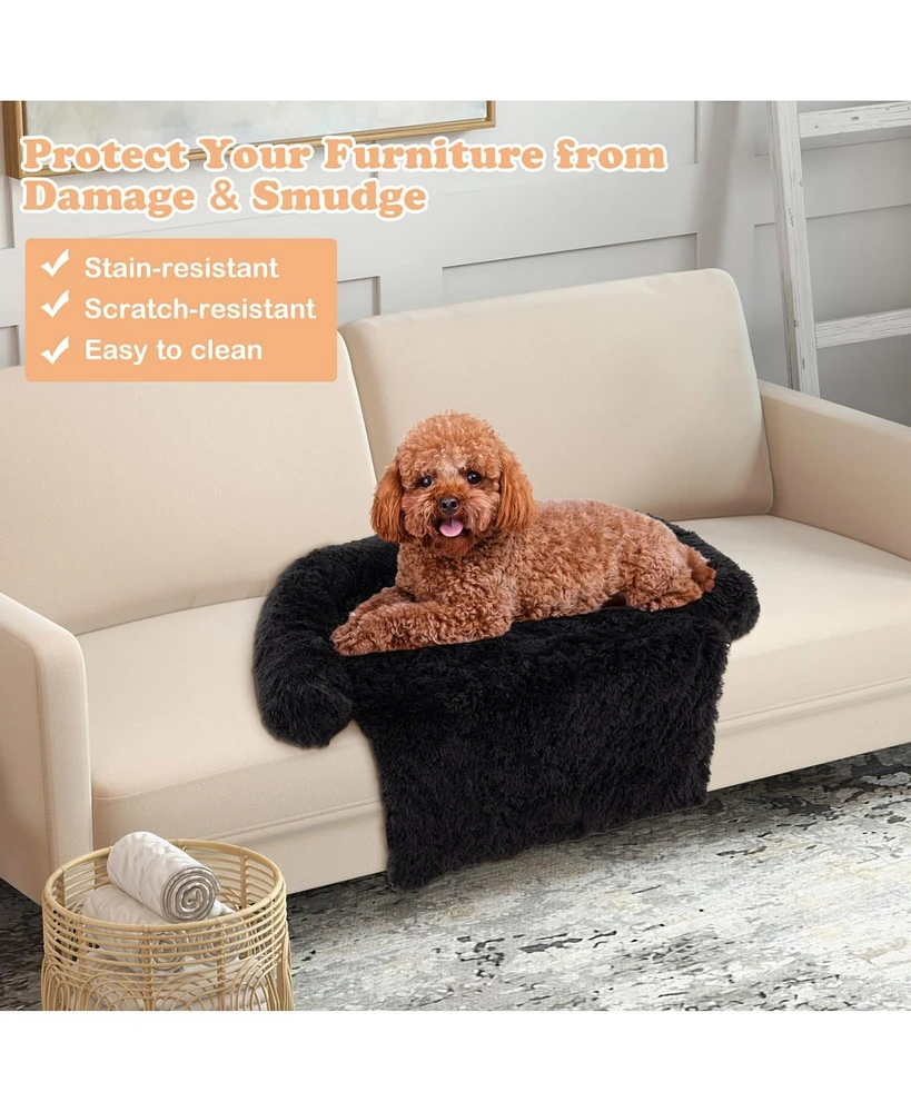40"x 35"x 26" Plush Calming Dog Couch Bed with Anti-Slip Bottom