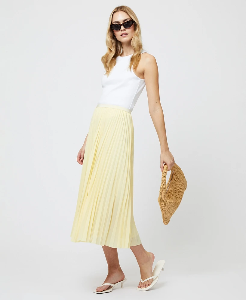 French Connection Women's Sunburst Butter Yellow Pleated Crepe Skirt