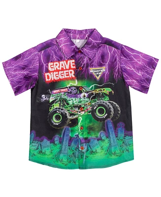 Monster Jam Toddler Boys Grave Digger Hawaiian Button Down Dress Shirt
