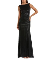 Women's Metallic Cowl Back Column Gown