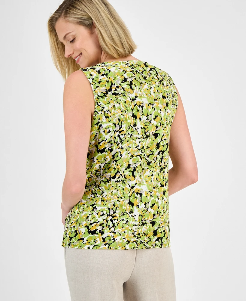 Kasper Women's Printed Pleated-Neck Keyhole Top, Regular & Petite