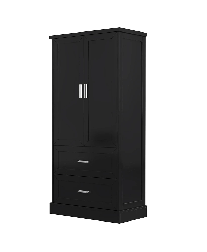 Tall Bathroom Storage Cabinet, Cabinet with Two Doors and Drawers, Adjustable Shelf, Mdf Board, Black