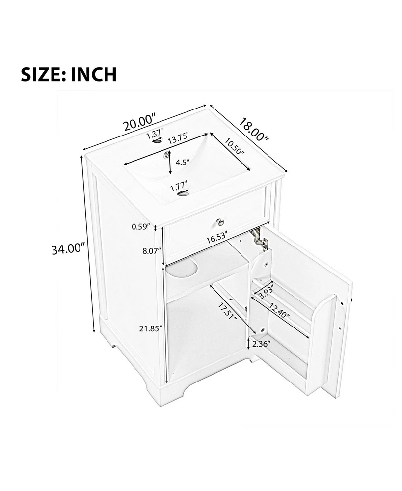 20" Bathroom Vanity with Sink, Soft-Close Cabinet and Storage