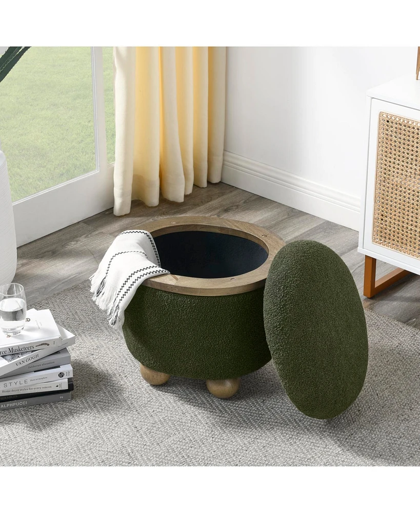Round Storage Stool with Cushion, Dark Green
