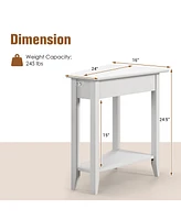 2-Tier Wedge Narrow End Table with Storage Shelf and Solid Wood Legs