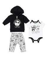 Nightmare Before Christmas Baby Boys Disney Fleece Pullover Hoodie Bodysuit and Pants 3 Piece Outfit Set