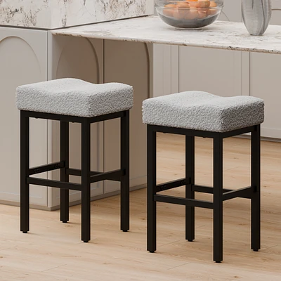 Dyhome Counter Height Bar Stools Set of 2, 27 Inches Modern Kitchen Bar Stools, Metal Legs Backless Saddle Stool Chair for Kitchen Island, Dining Room