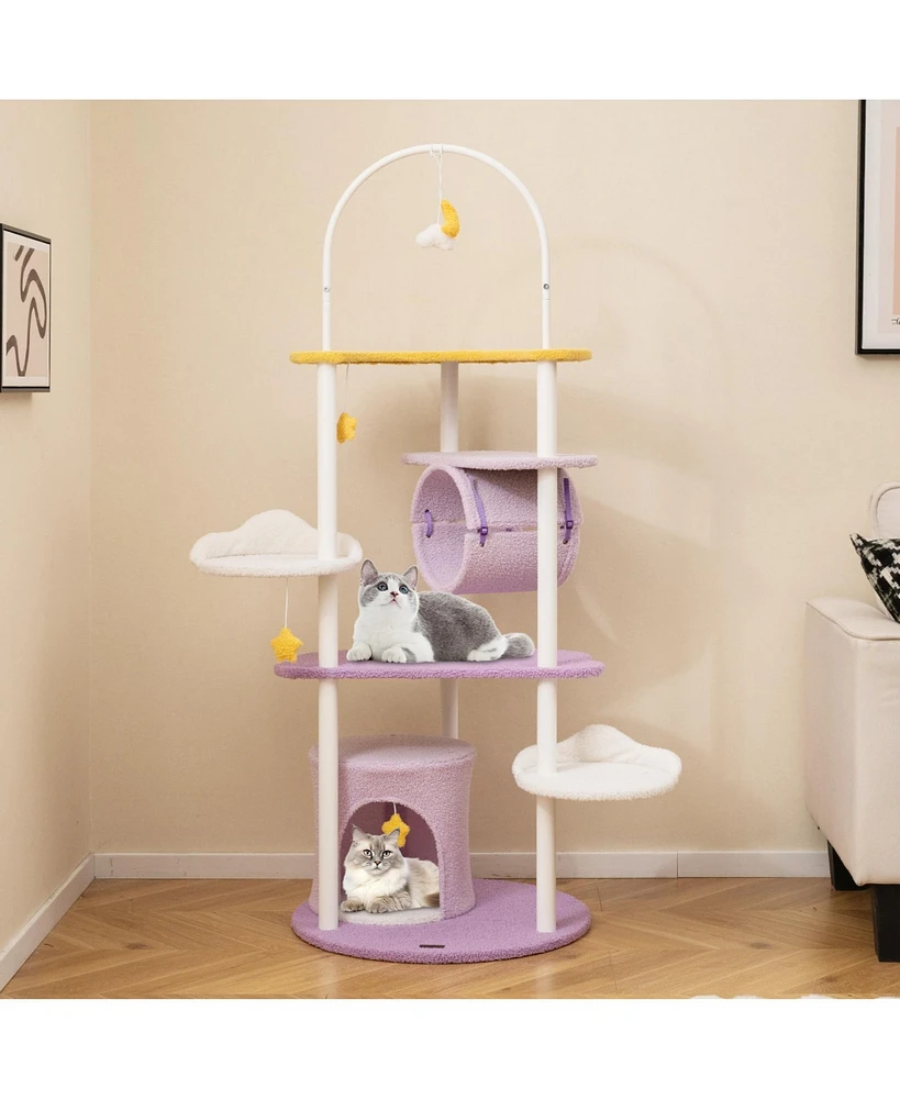 Large Cat Tower with Jumping Platforms Multi-Level Playhouse for Active Cats