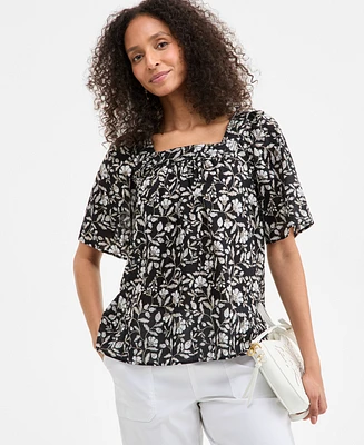 Style & Co Women's Printed Cotton Square-Neck Top