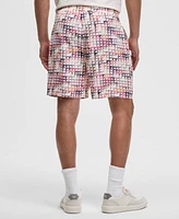 Mode of One Men's Squared Up Relaxed-Fit Geo-Print 6-1/2" Shiny Twill Shorts, Exclusively at Macy's