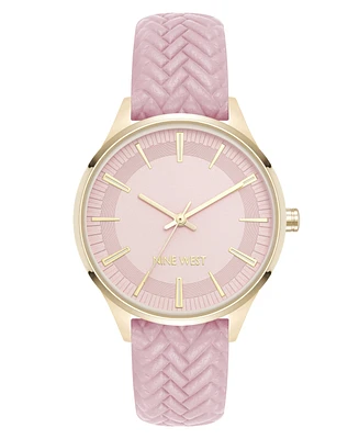 Nine West Women's Quartz Boyfriend Gold-Tone and Polyurethane Leather Band Watch